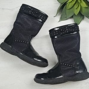 *KIDS* Black Zip-Up Boots with Bows & Sequins 8